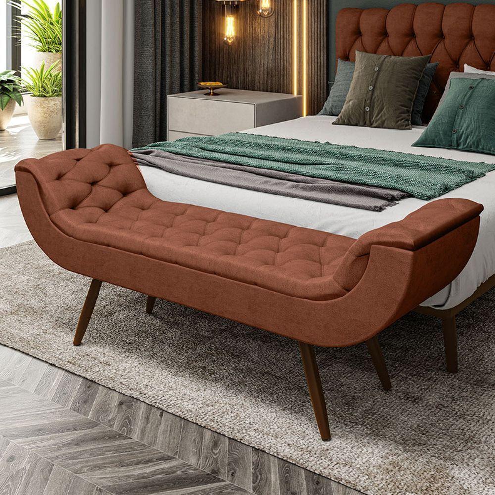 Recamier Puff Estofado Casal 140 Cm Drusa Veludo Terracota - 1
