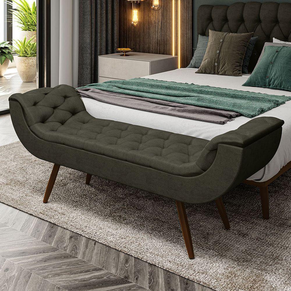 Recamier Puff Estofado Casal 140 Cm Drusa Veludo Marrom - 1