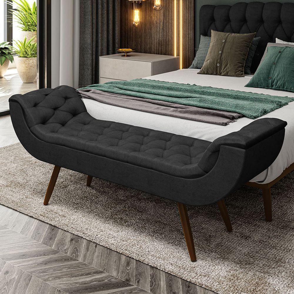 Recamier Puff Estofado Casal 140 Cm Drusa Veludo Preto - 1