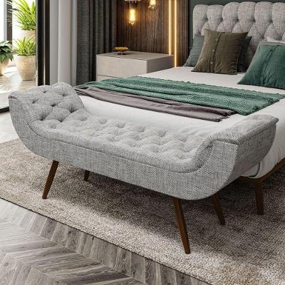 Recamier Puff Estofado Casal 140 Cm Drusa Linho Cinza