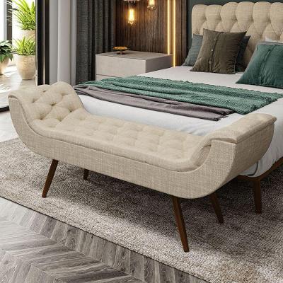 Recamier Puff Estofado Casal 140 Cm Drusa Linho Bege