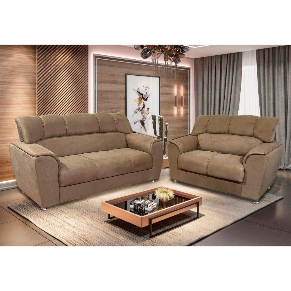 Conjunto De Sofá 3x2 Lugares Celta Caramelo Bello Estofados - 1