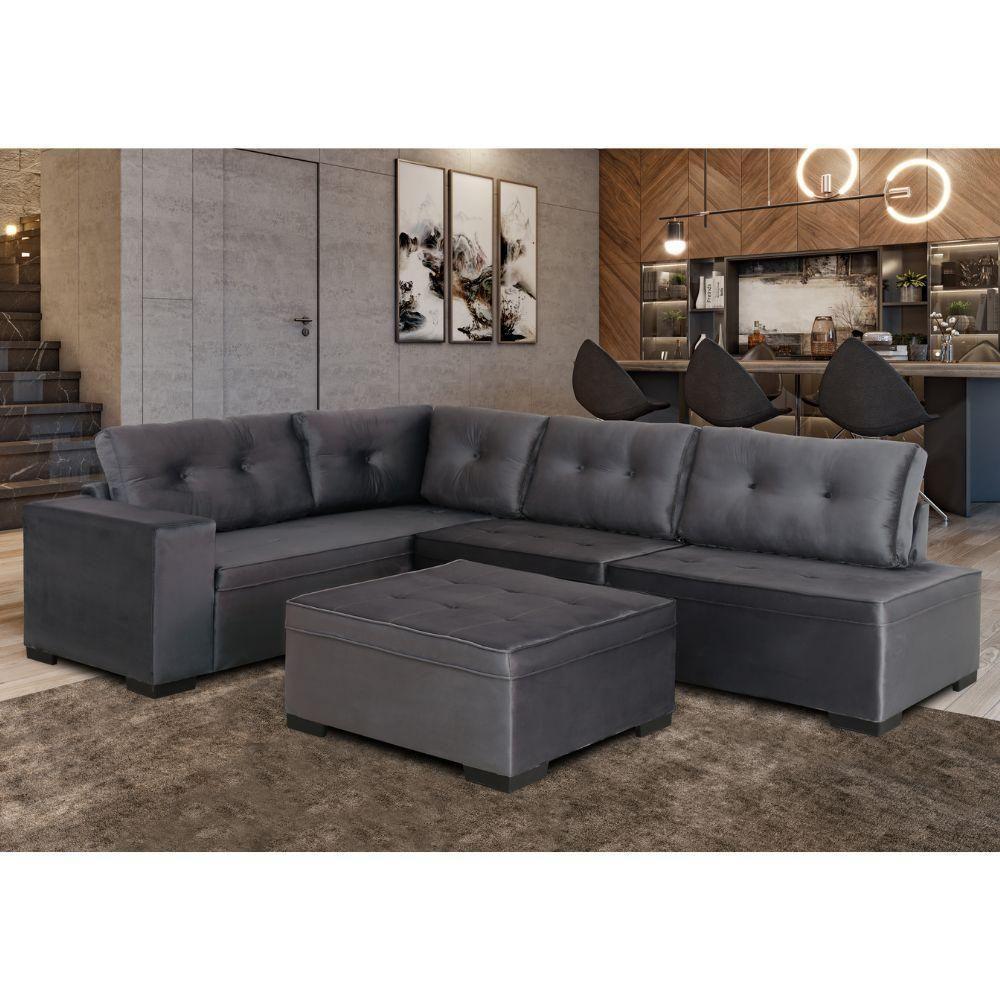 Sofá De Canto 3x2 Lugares Com Puff Chumbo Monaco Design Estofados Chumbo - 1