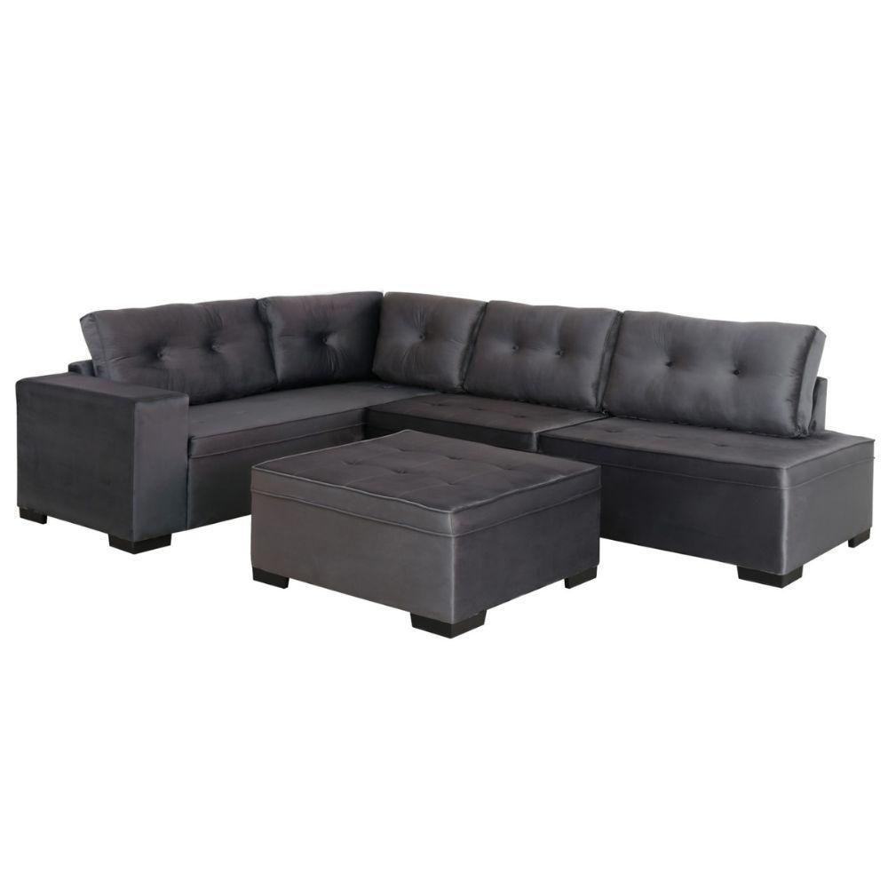 Sofá De Canto 3x2 Lugares Com Puff Chumbo Monaco Design Estofados Chumbo - 2