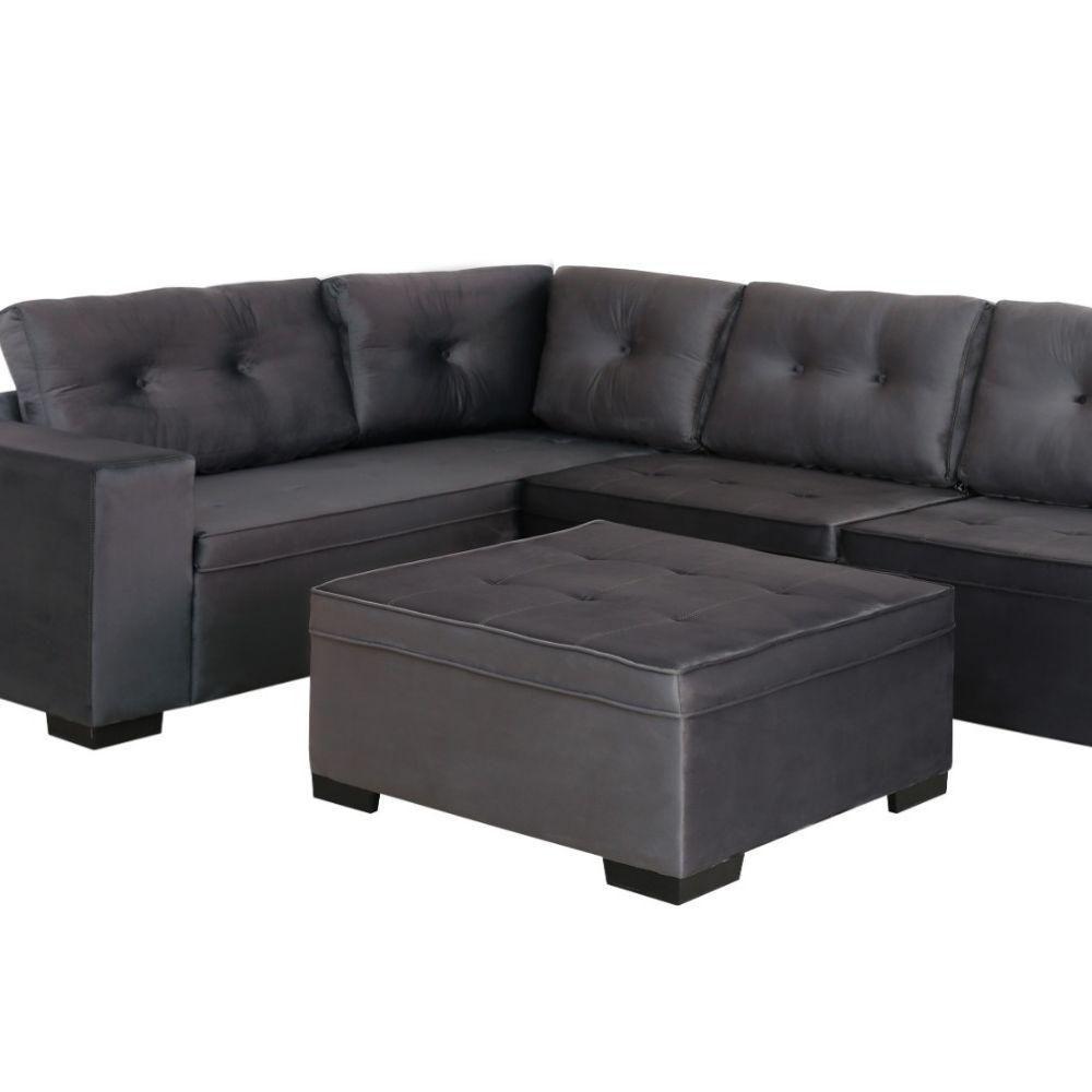 Sofá De Canto 3x2 Lugares Com Puff Chumbo Monaco Design Estofados Chumbo - 3