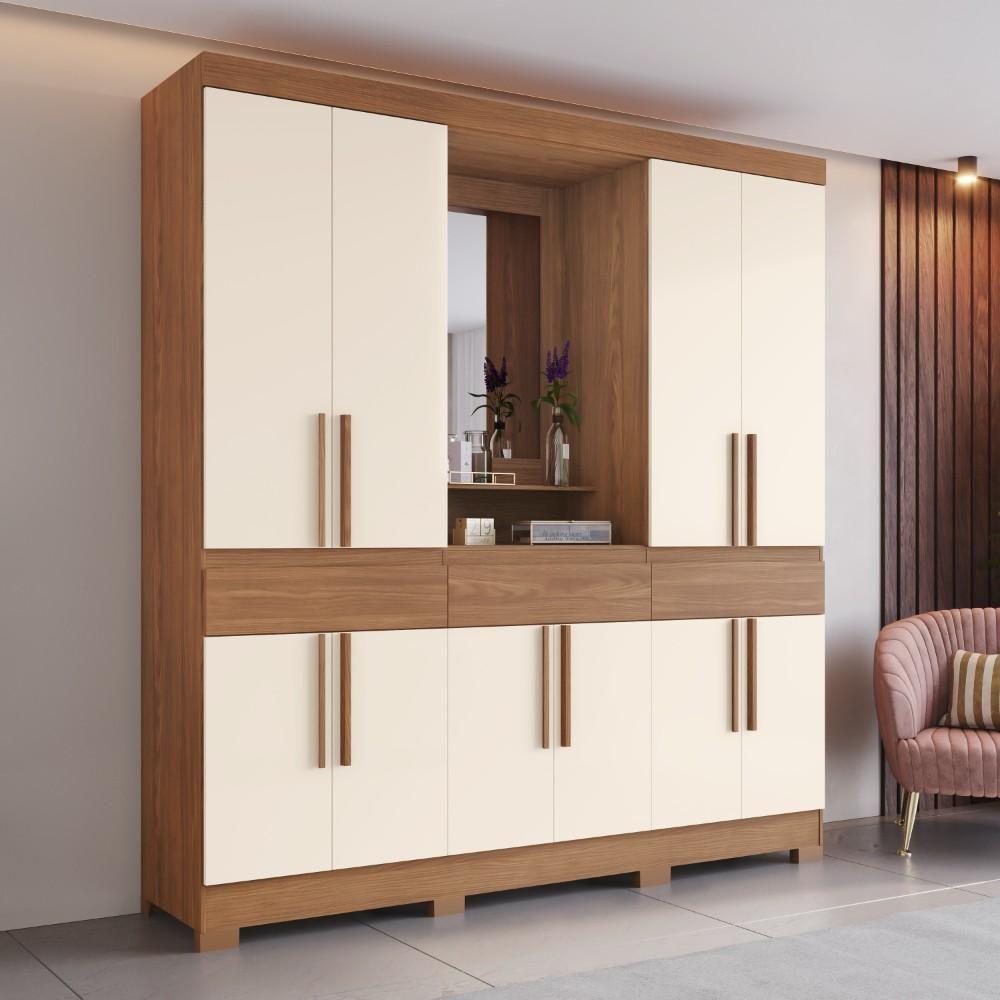 Guarda-roupa Casal 10 Portas 3 Gavetas B374 Nature/off White Briz Móveis - 3