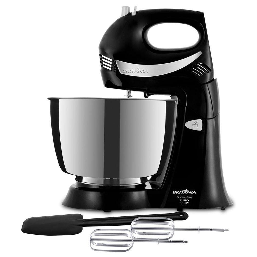 Batedeira Britânia Diamante Inox PR Preto 4,3l 550W 2 Em 1 110V - 1