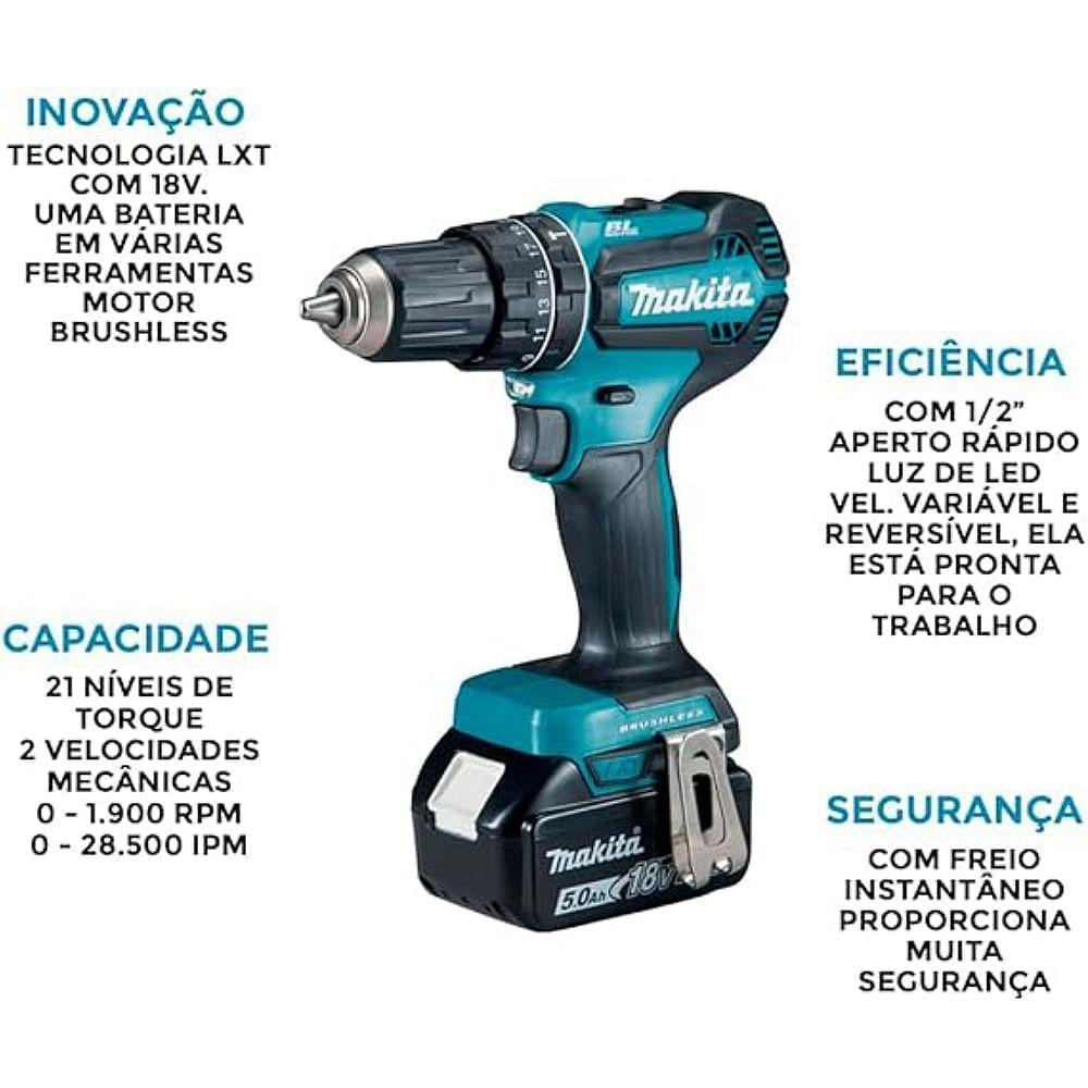 Parafusadeira E Furadeira De Impacto Com Bateria 18 Volts Bivolt - Dhp485rf1j - Makita - 3