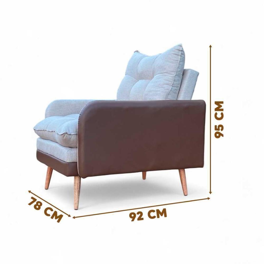 Poltrona Reclinável 3 Posições Com Puff Roma Em Linho Premium Bege Caramelo Com Puff Roma - 8