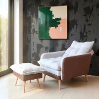 Poltrona Reclinável 3 Posições Com Puff Roma Em Linho Premium Bege Caramelo Com Puff Roma - 1