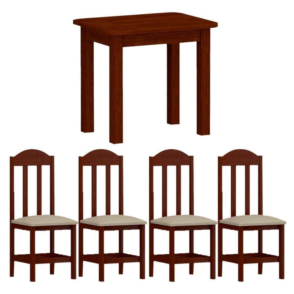 Mesa De Jantar 4 Cadeiras Estofadas Madeira Maciça Castanho - 2