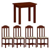 Mesa De Jantar 4 Cadeiras Estofadas Madeira Maciça Castanho - 2