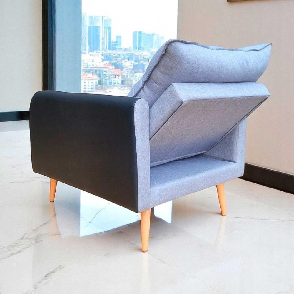 Poltrona Reclinável 3 Posições Com Puff Roma Em Linho Premium Grafite Preto Com Puff Roma - 2