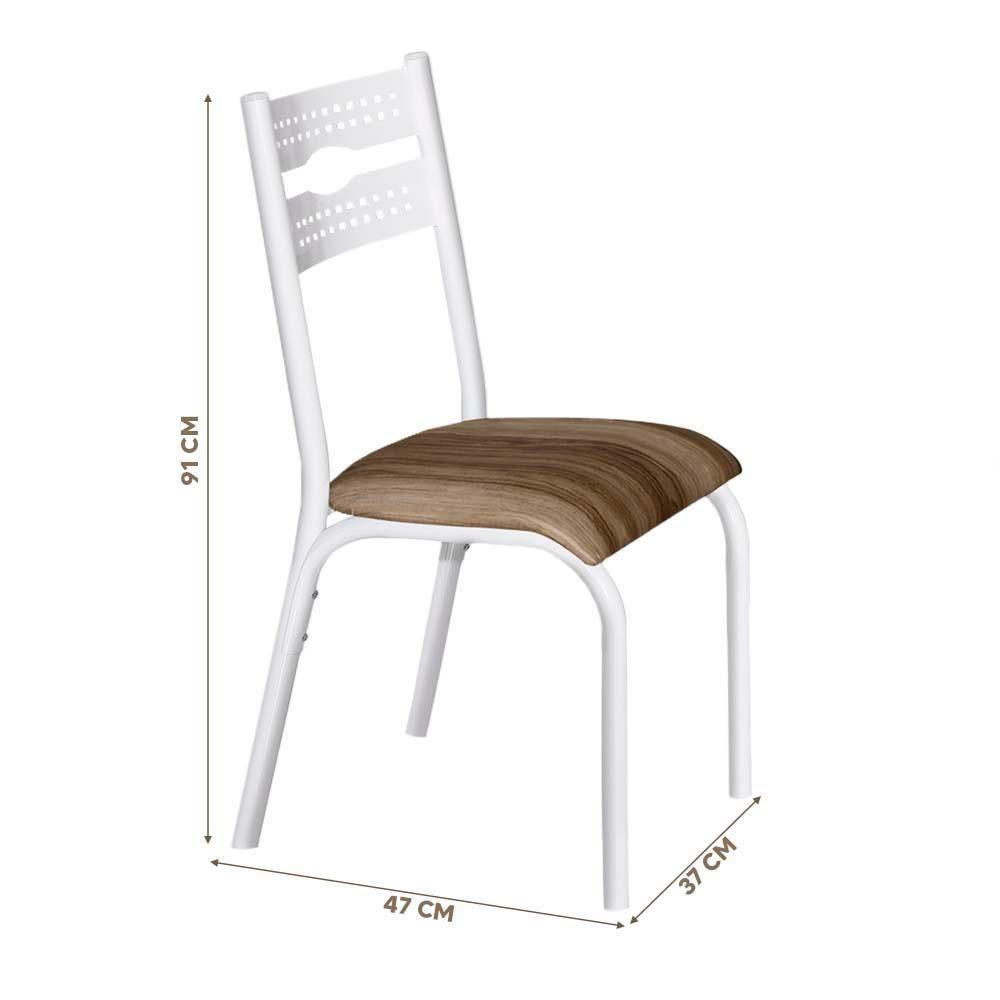 Mesa Com 4 Cadeiras Aço Para Cozinha 110cm Branco Carvalho - 4