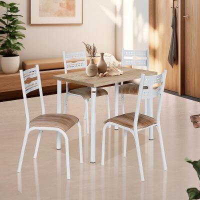 Mesa Com 4 Cadeiras Aço Para Cozinha 110cm Branco Carvalho