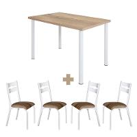 Mesa Com 4 Cadeiras Aço Para Cozinha 110cm Branco Carvalho - 2