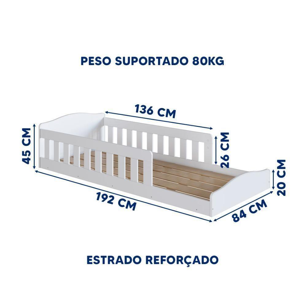 Cama Infantil Montessoriana Com Grades De Proteção Laterais Branco - 3