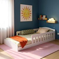 Cama Infantil Montessoriana Com Grades De Proteção Laterais Branco - 1