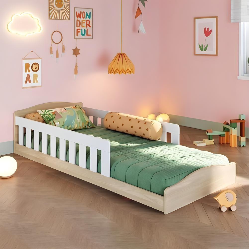 Cama Infantil Montessoriana Com Grades Laterais Branco - Carvalho-branco - 1
