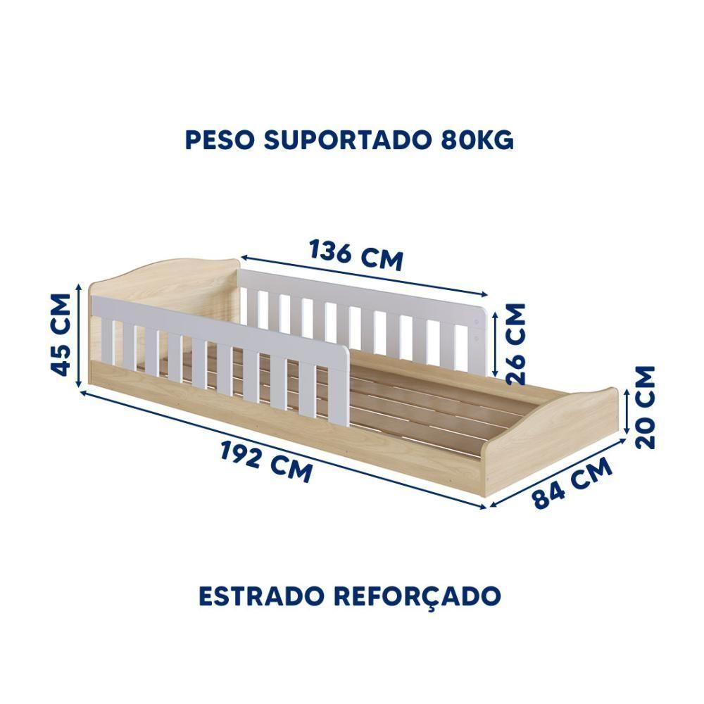 Cama Infantil Montessoriana Com Grades Laterais Branco - Carvalho-branco - 3