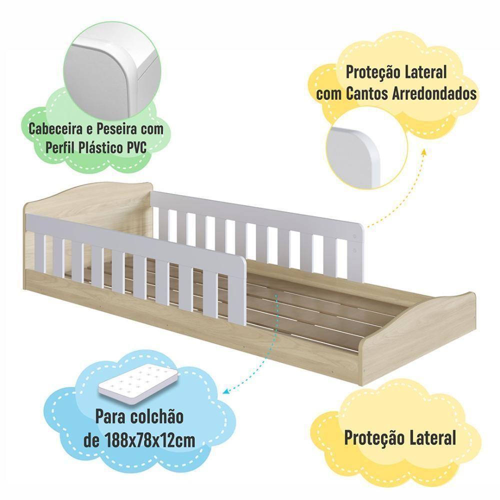 Cama Infantil Montessoriana Com Grades Laterais Branco - Carvalho-branco - 4