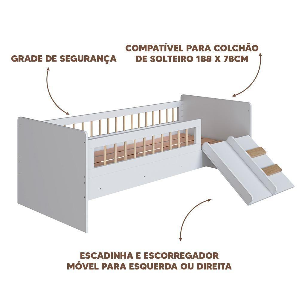 Cama Infantil Com Colchão Escorregador E Grades Branca - 3