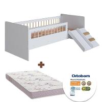 Cama Infantil Com Colchão Escorregador E Grades Branca - 2