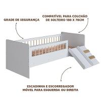 Cama Infantil Com Colchão Escorregador E Grades Branca - 3