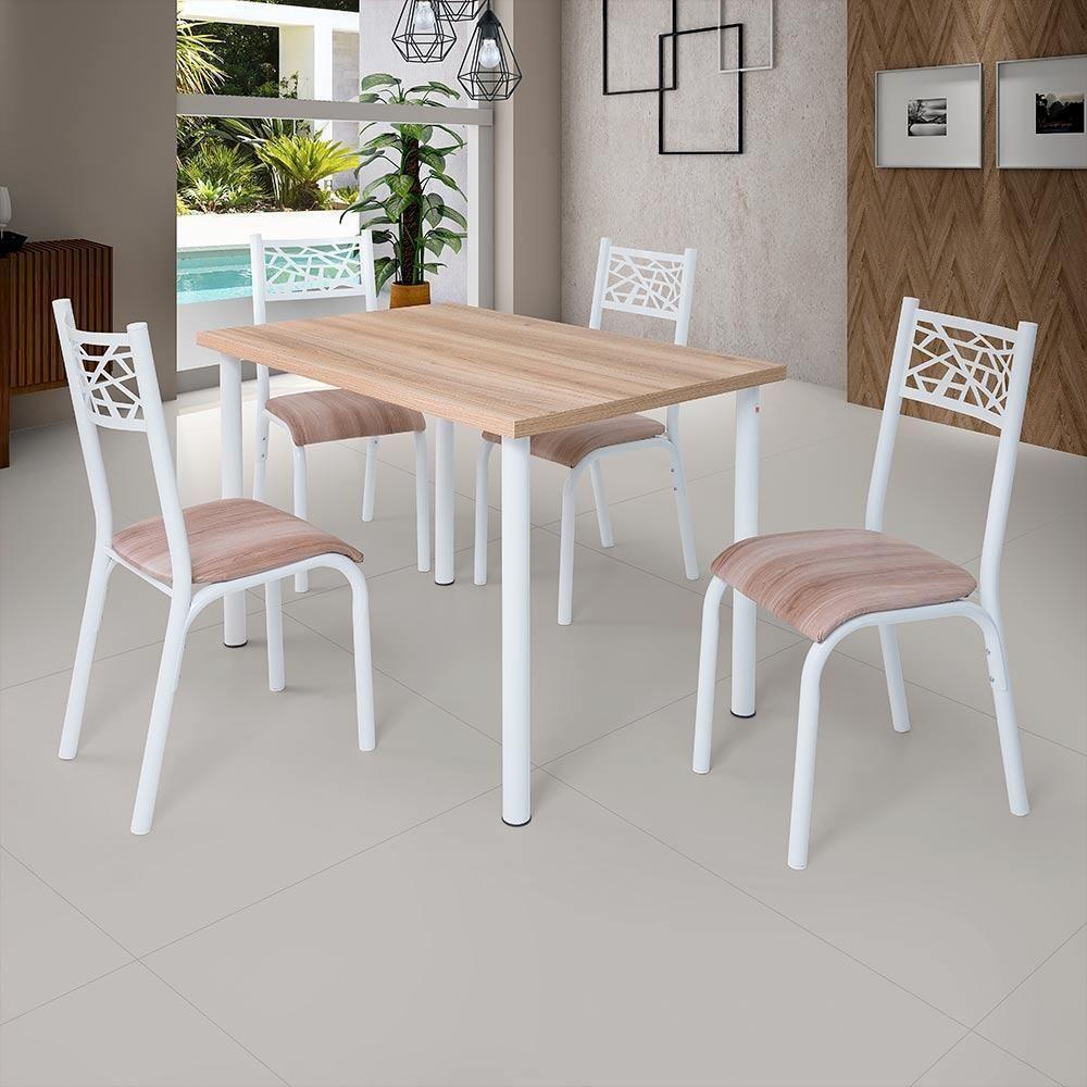 Mesa Com 4 Cadeiras Para Cozinha Em Aço Branco Carvalho - 1