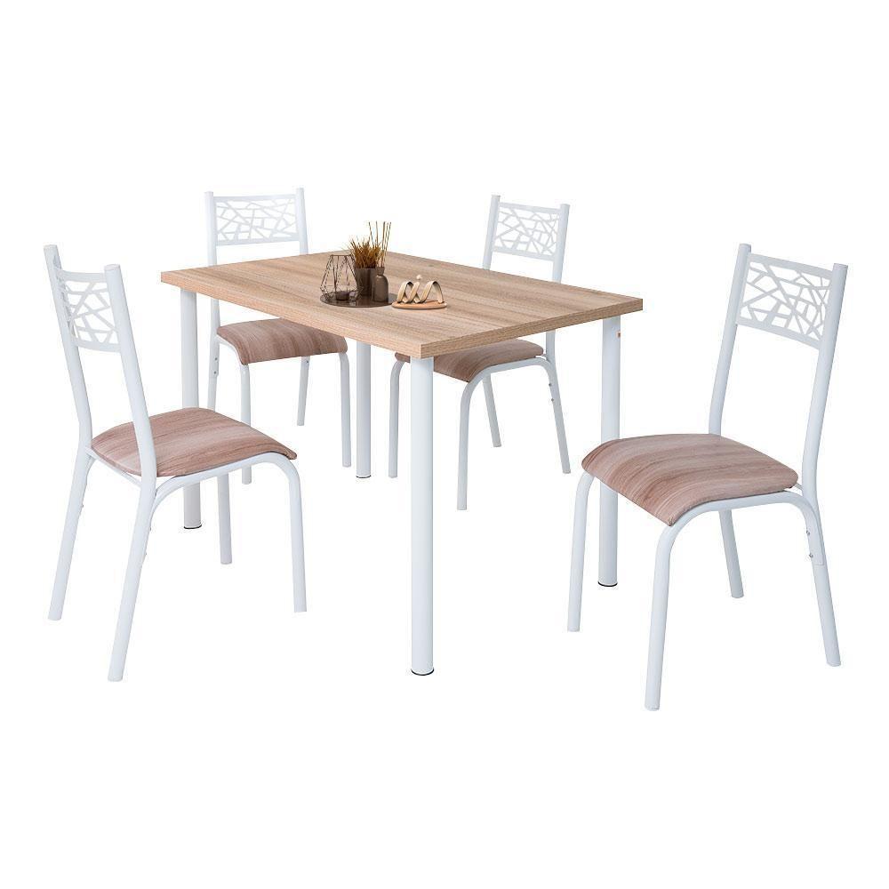 Mesa Com 4 Cadeiras Para Cozinha Em Aço Branco Carvalho - 2
