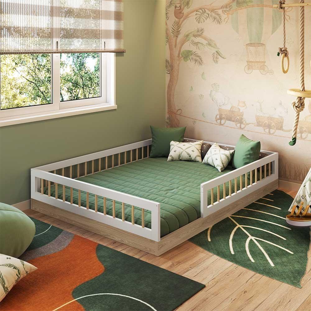 Cama Com Colchão Infantil Montessoriana Casal Oak Branco - 1