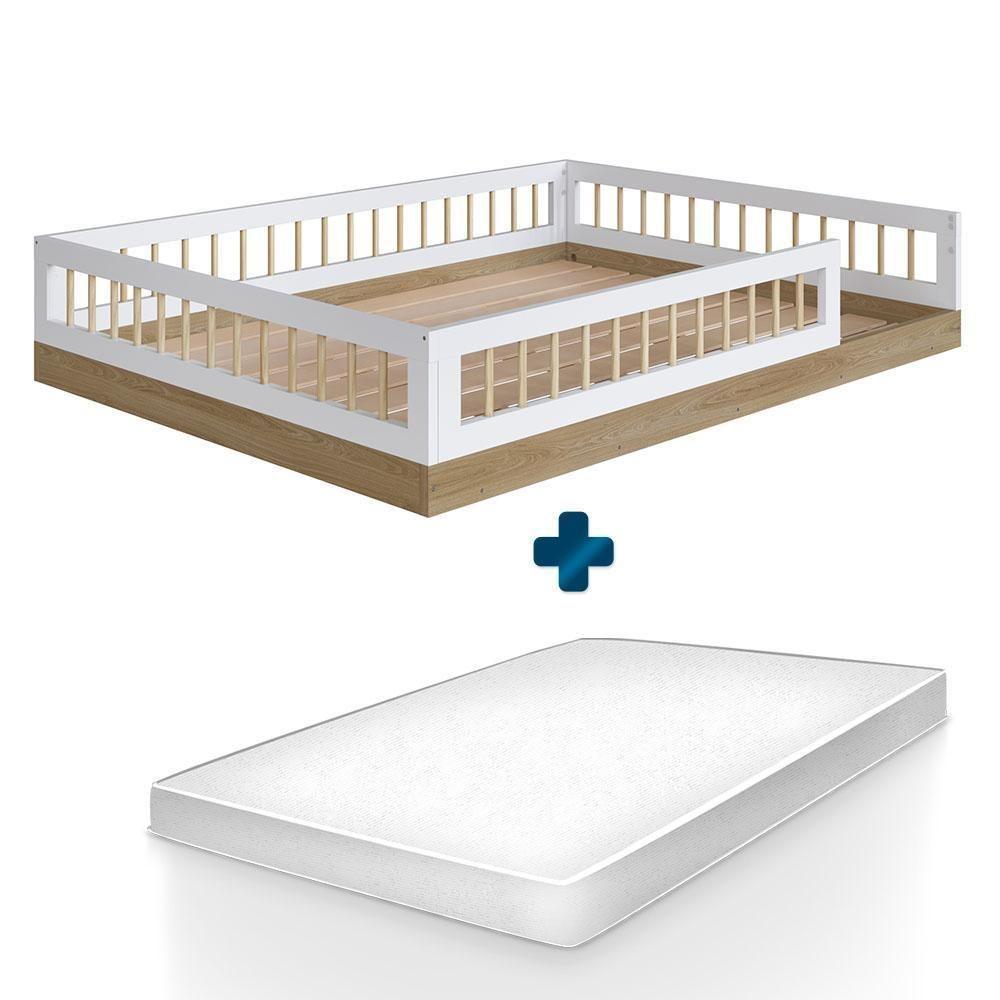 Cama Com Colchão Infantil Montessoriana Casal Oak Branco - 2