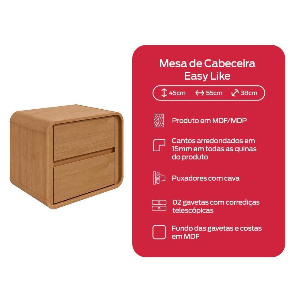 Mesa De Cabeceira 2 Gavetas Easy Like Amendoa Clean - 7