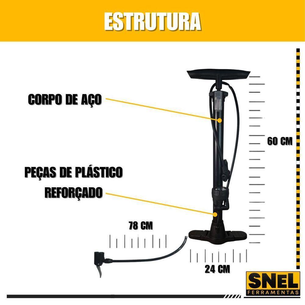 Bomba Ar Manual Encher Pneus Com Manômetro 2 Bicos Boia - 2