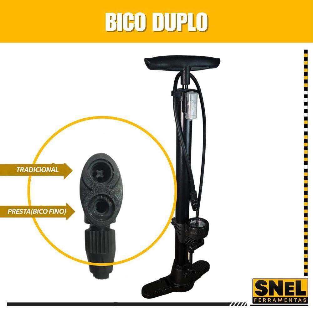 Bomba Ar Manual Encher Pneus Com Manômetro 2 Bicos Boia - 4