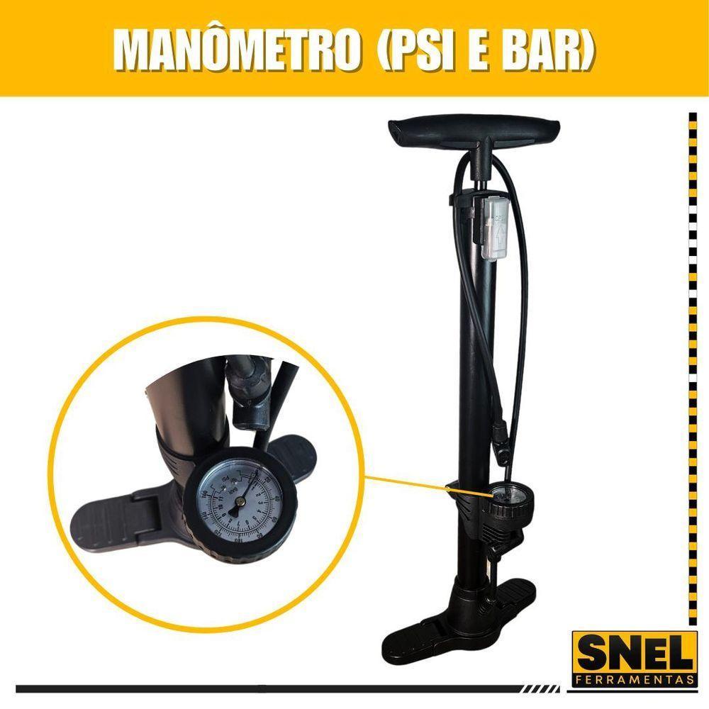 Bomba Ar Manual Encher Pneus Com Manômetro 2 Bicos Boia - 5