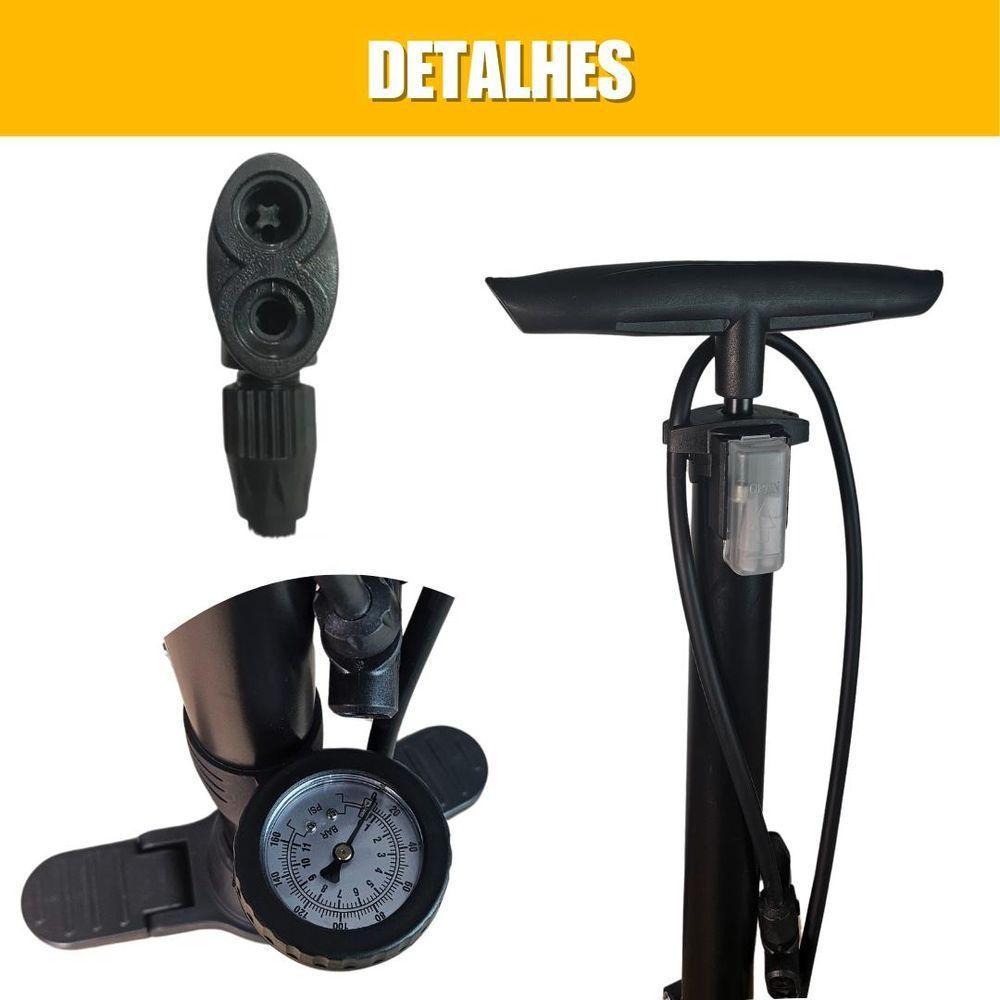 Bomba Ar Manual Encher Pneus Com Manômetro 2 Bicos Boia - 6