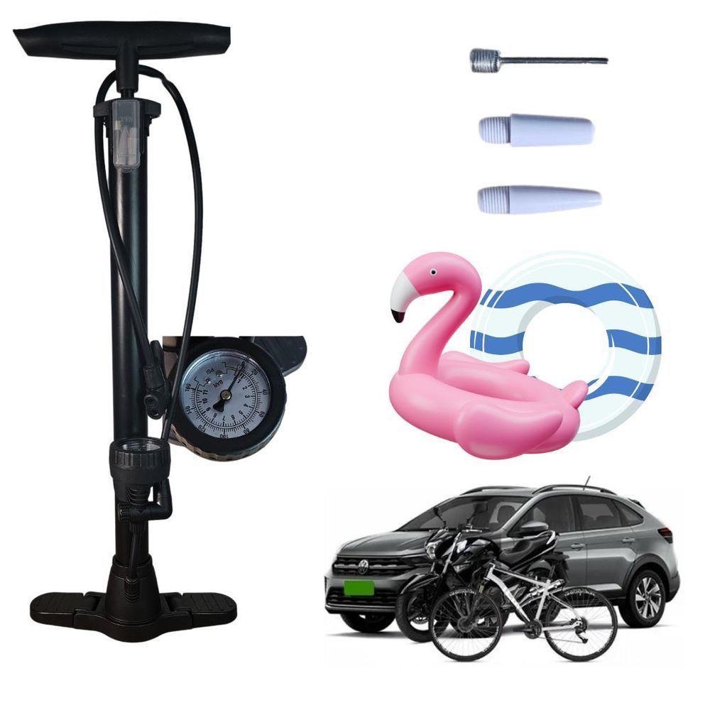 Bomba Ar Manual Encher Pneus Com Manômetro 2 Bicos Boia - 7