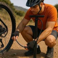 Bomba Ar Manual Encher Pneus Com Manômetro 2 Bicos Boia - 8