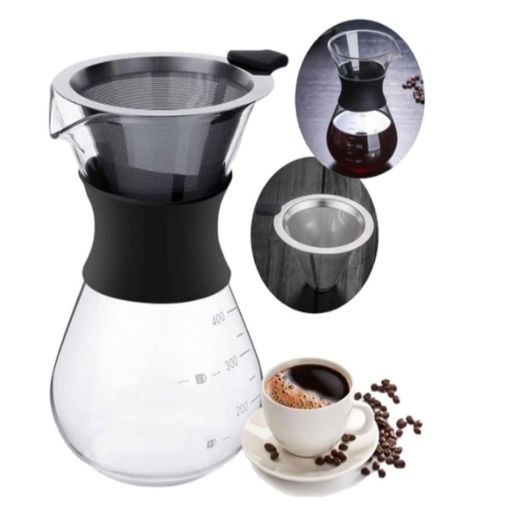 Cafeteira Vidro Com Coador Inox Filtro Passador Cafe 400ml Bule Jarra Manual Boro Borossilicato Drip - 1