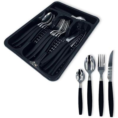 Jogo De Talheres 24 Peças Com Suporte Organizador Cor: Preto