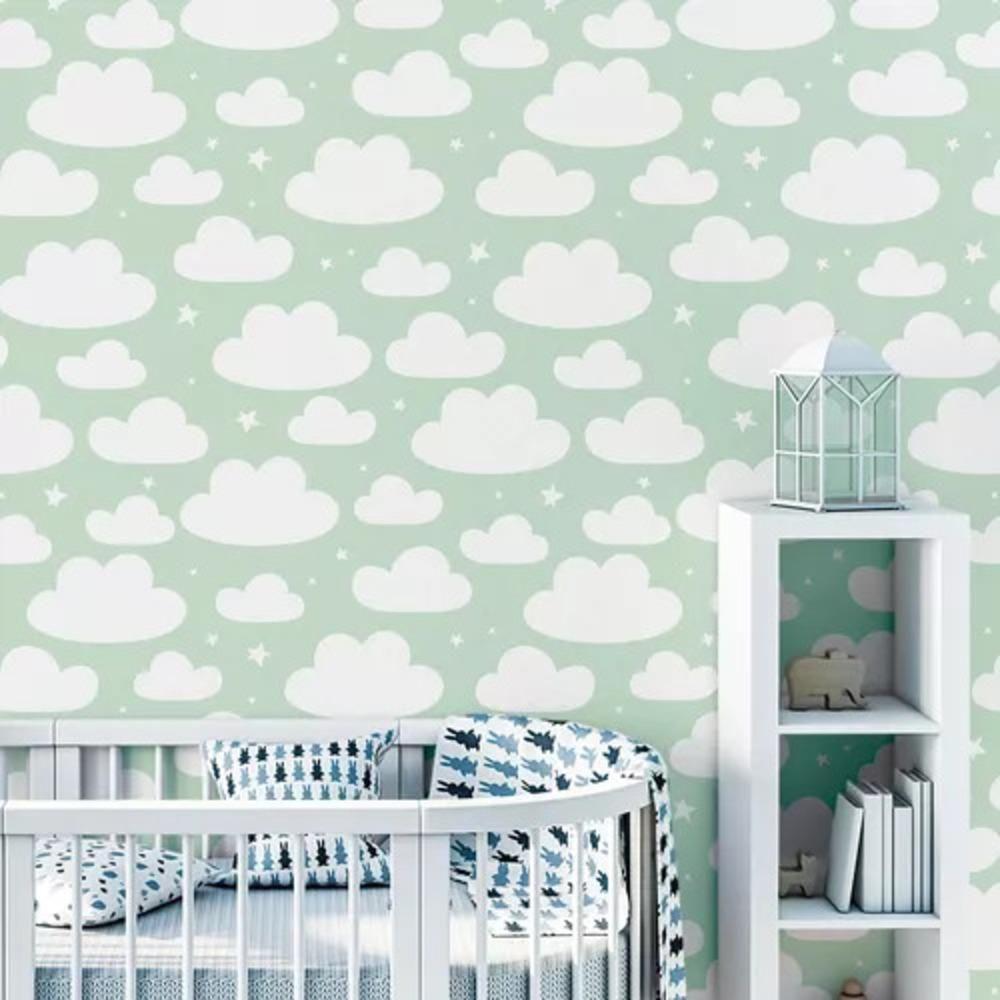 Papel Parede Infantil 3d Ceu Estrelas Verde Escola Quarto - 5