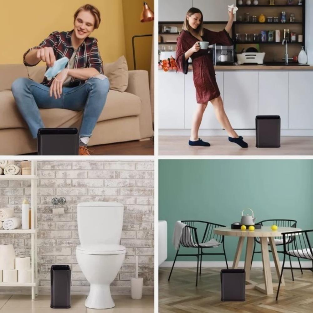 Lixeira Escritorio Inox Preta 10 Litros Cesto Lixo 10l - 5