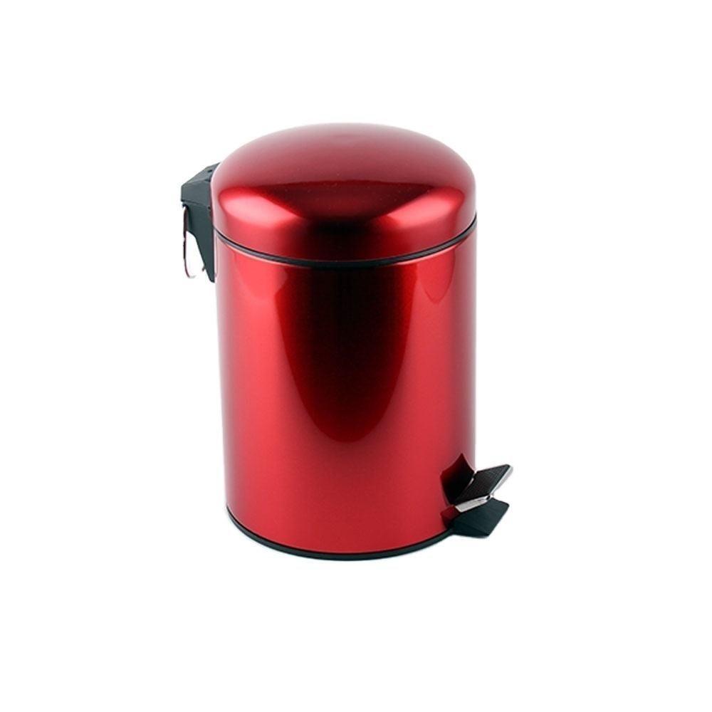 Lixeira Vermelha Inox Cesto Lixo Removivel Com Pedal Aco - 3