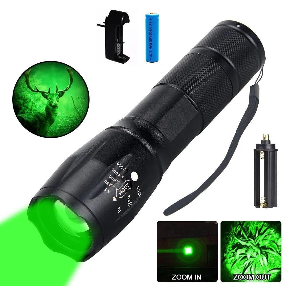 Lanterna Led Luz Verde T6 Tatica Caca Pesca Zoom Alta - 1