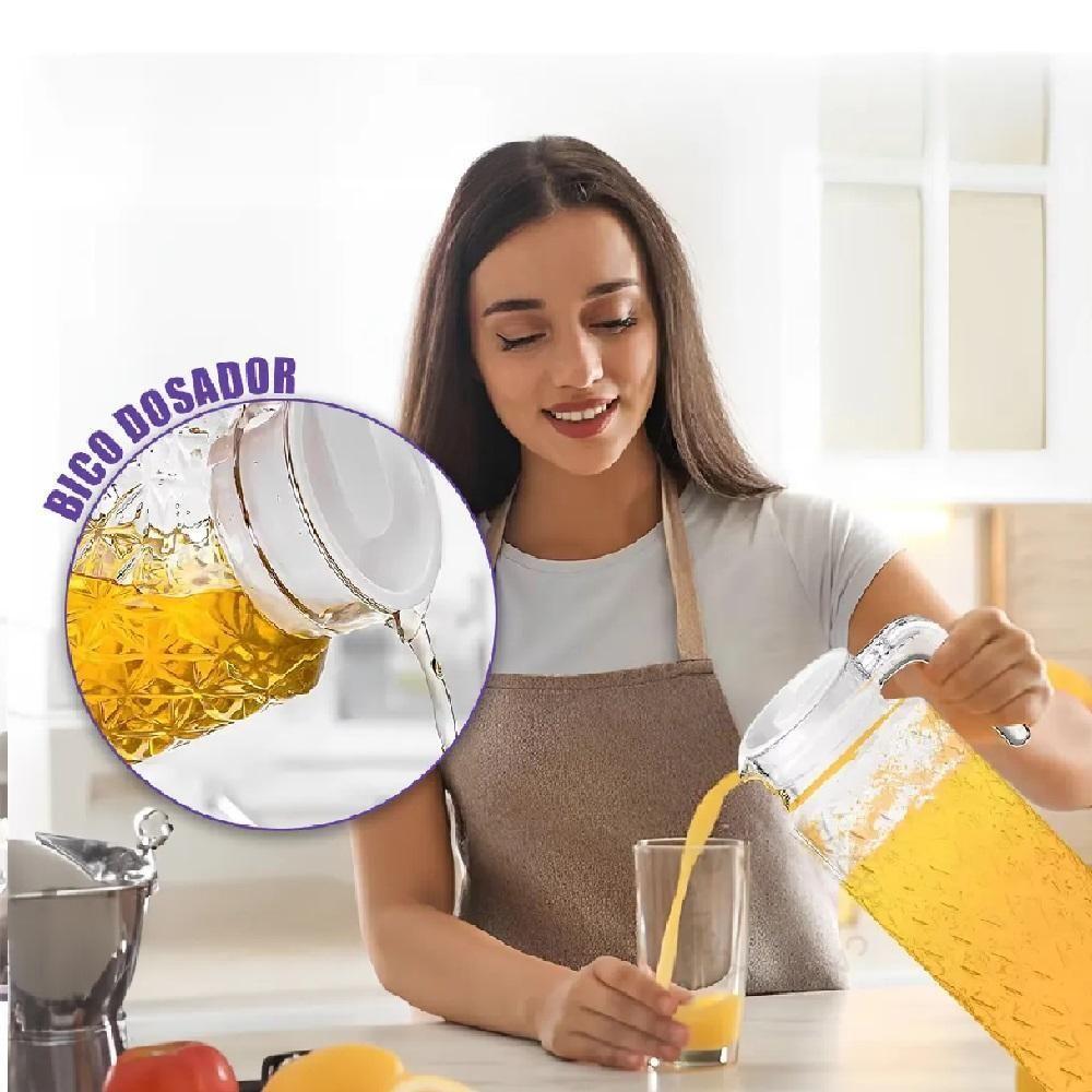 Jarra Vidro 1 Litro Diamond Tampa Suqueira Cristal Suco - 7