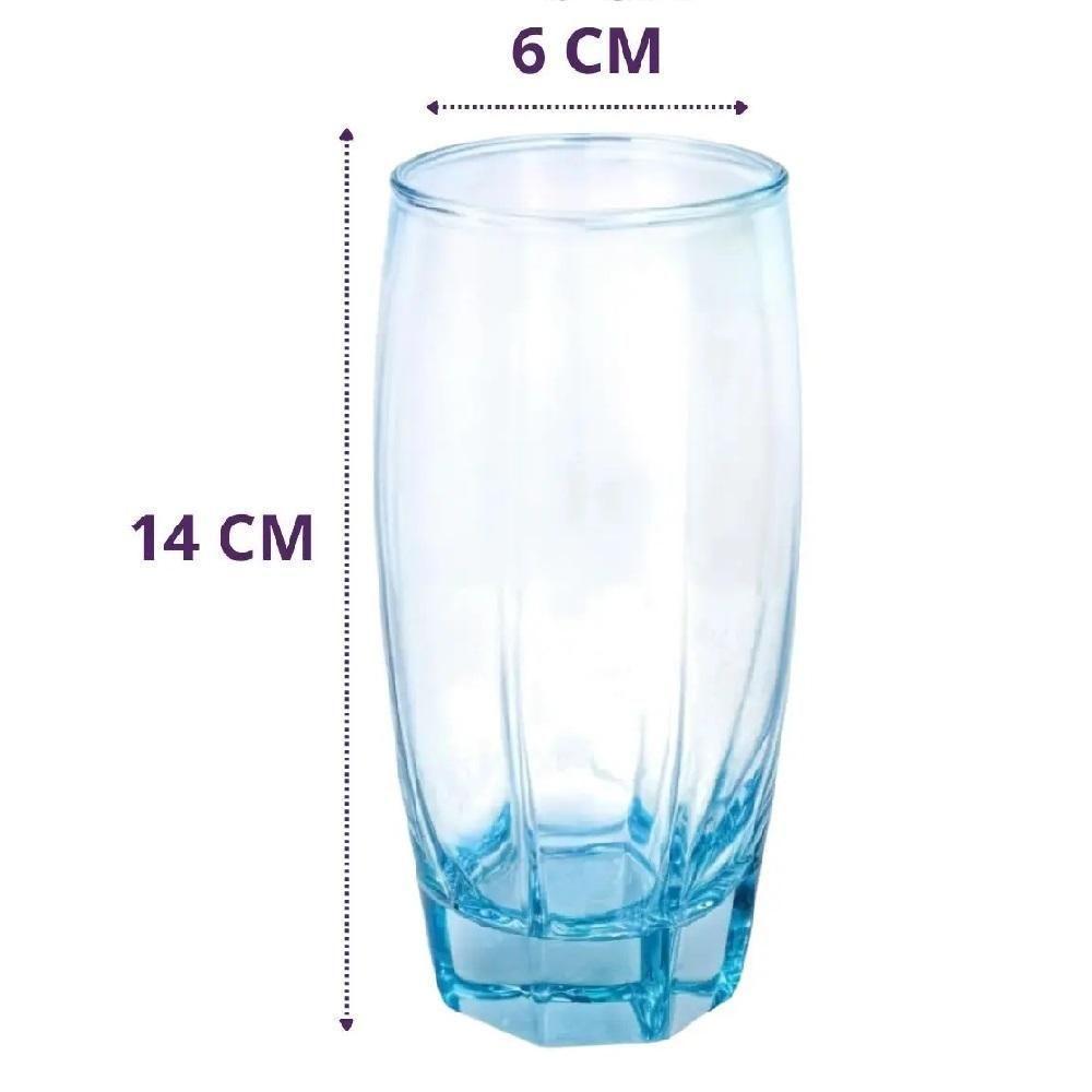 Kit Copos Azul Vidro Jogo 3 Tacas Diamond 365ml Grande Alta - 6