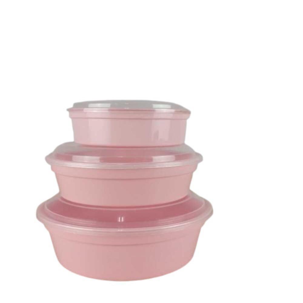 Kit 3 Potes Redondo Porta Alimentos Mantimentos Freezer Cor:rosa - 3