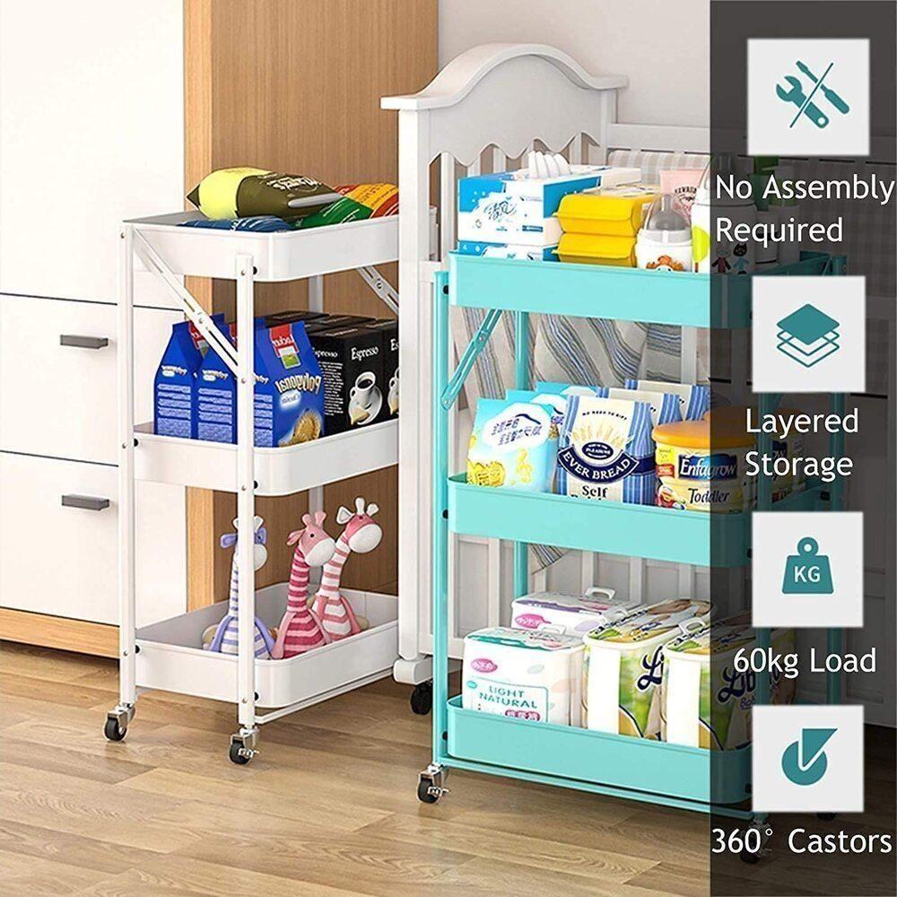 Carrinho Multiuso:3 Cesto Vazado Organizador Dobravel - 3