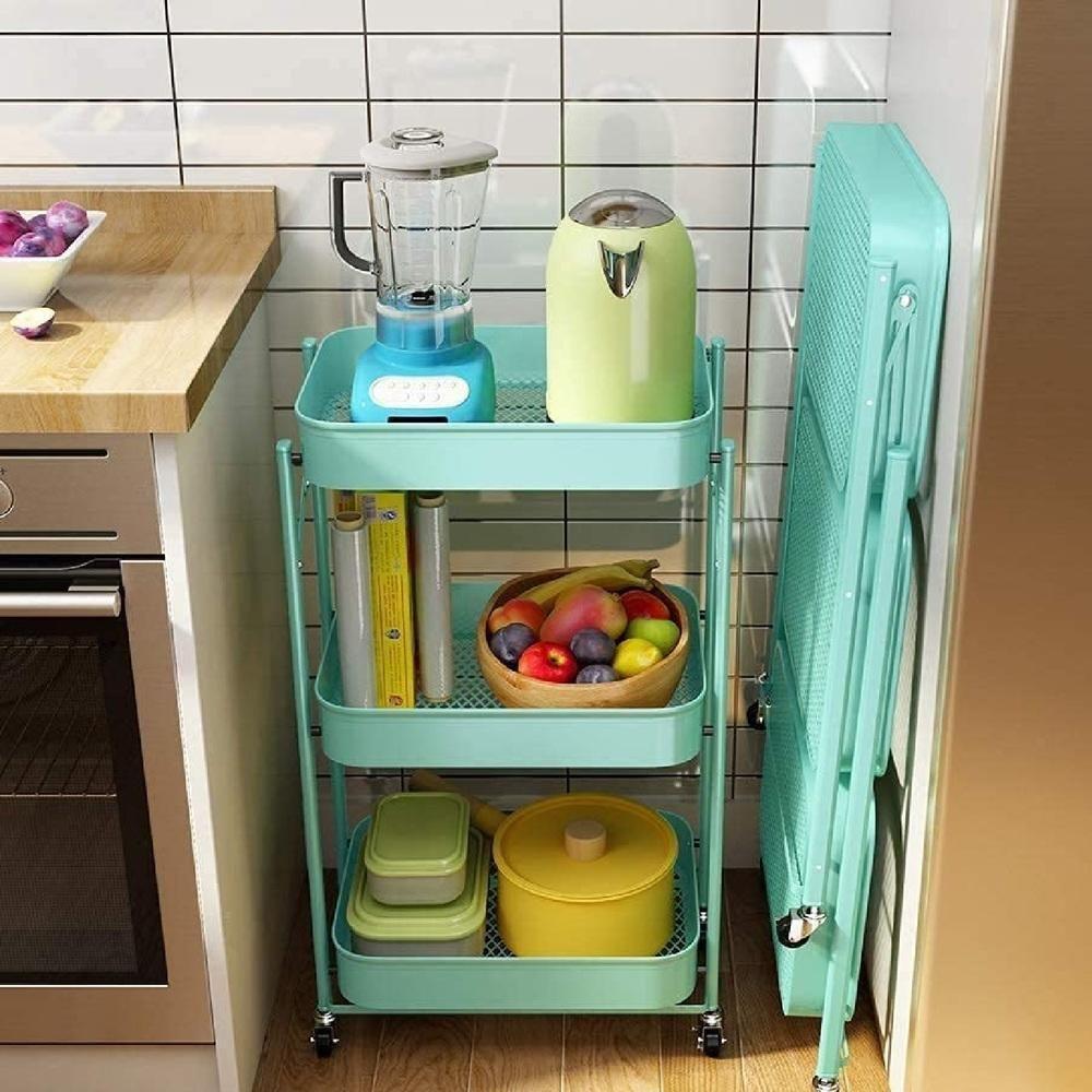 Carrinho Multiuso:3 Cesto Vazado Organizador Dobravel - 8